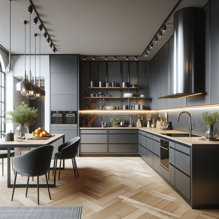 anthrazitfarbene Küche mit Stahlakzenten-Köln