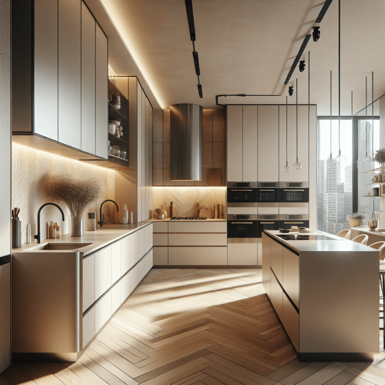 beige Küche mit Stahlakzenten-Köln