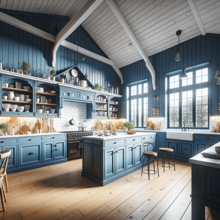 blaue Küche im Bauernhausstil-Köln