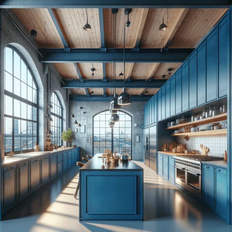 blaue Küche im Loftstil-Köln