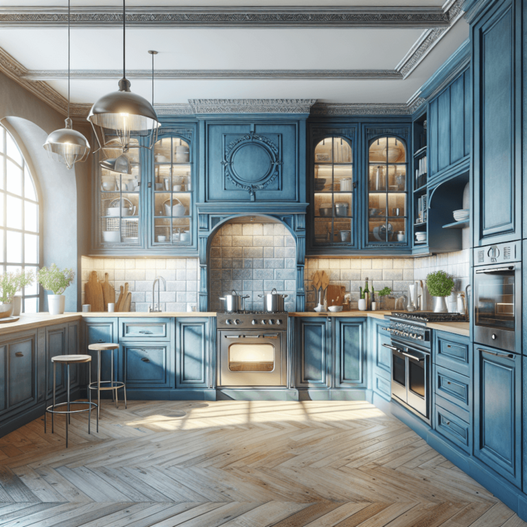 blaue Küche im Vintage Chic Stil-Köln