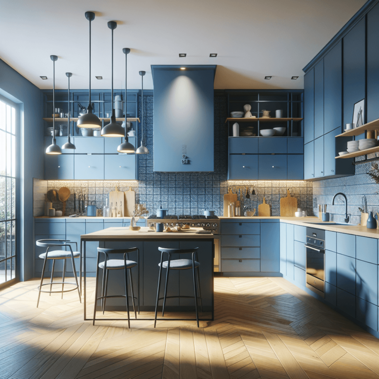 blaue Küche im skandinavischen Stil-Köln