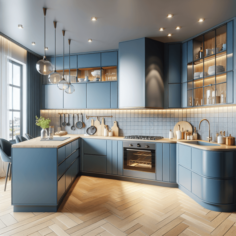 blaue Küche in L-Form-Köln