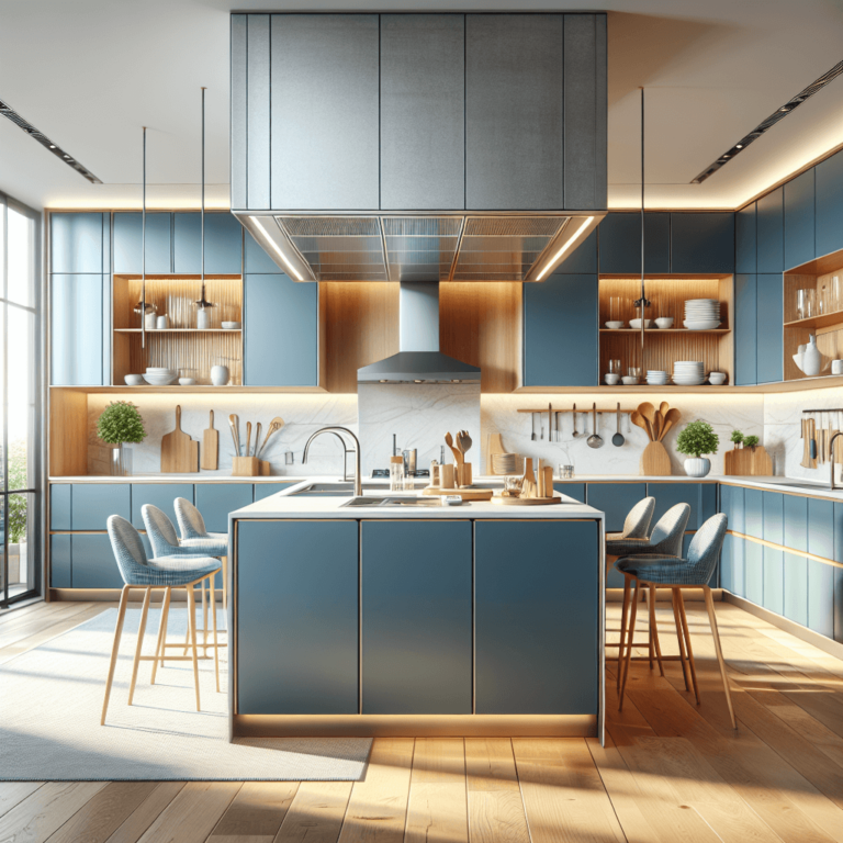 blaue Küche in U-Form-Köln