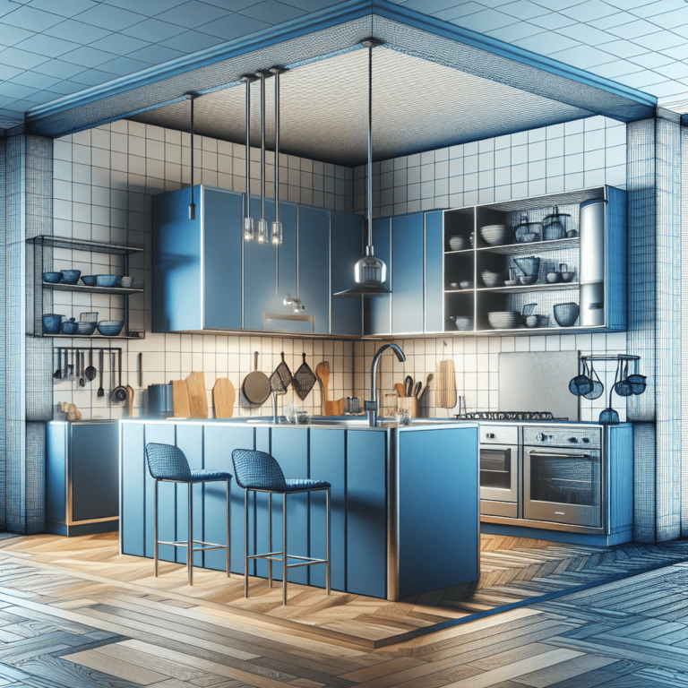 blaue Küche mit Stahlakzenten-Köln