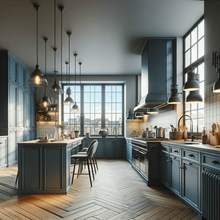 blaugraue Industrial Style Küche-Köln