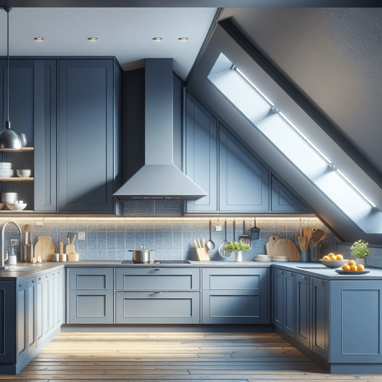 blaugraue Küche für Dachschräge-Köln