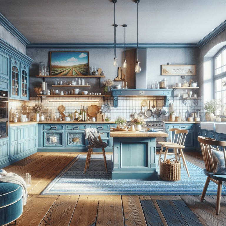 blaugraue Küche im Bauernhausstil-Köln