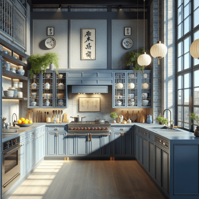 blaugraue Küche im asiatischen Stil-Köln