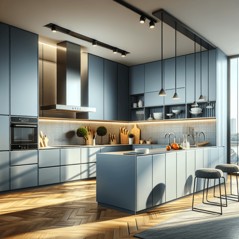 blaugraue Küche in L-Form-Köln