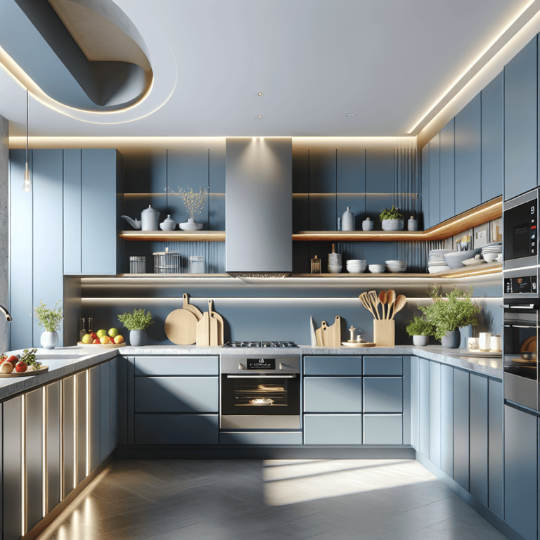 blaugraue Küche in U-Form-Köln