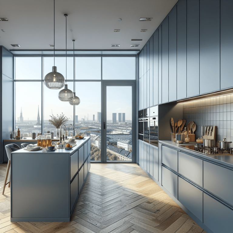 blaugraue einzeilige Küche-Köln