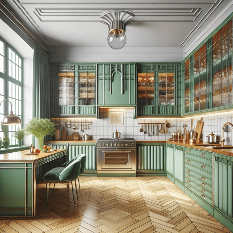 grüne Küche im Art-Deco-Stil-Köln