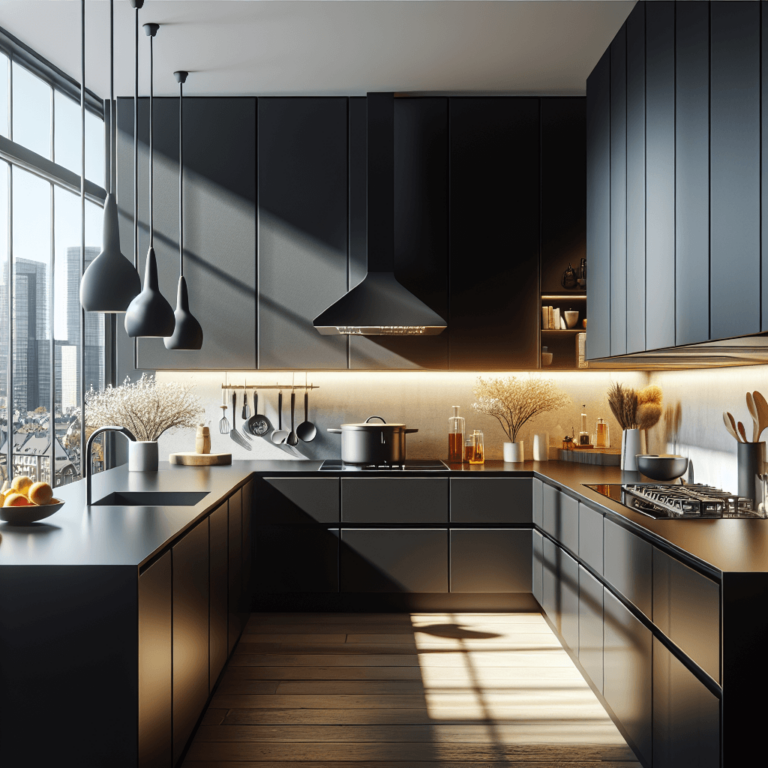 schwarze Küche in L-Form-Köln