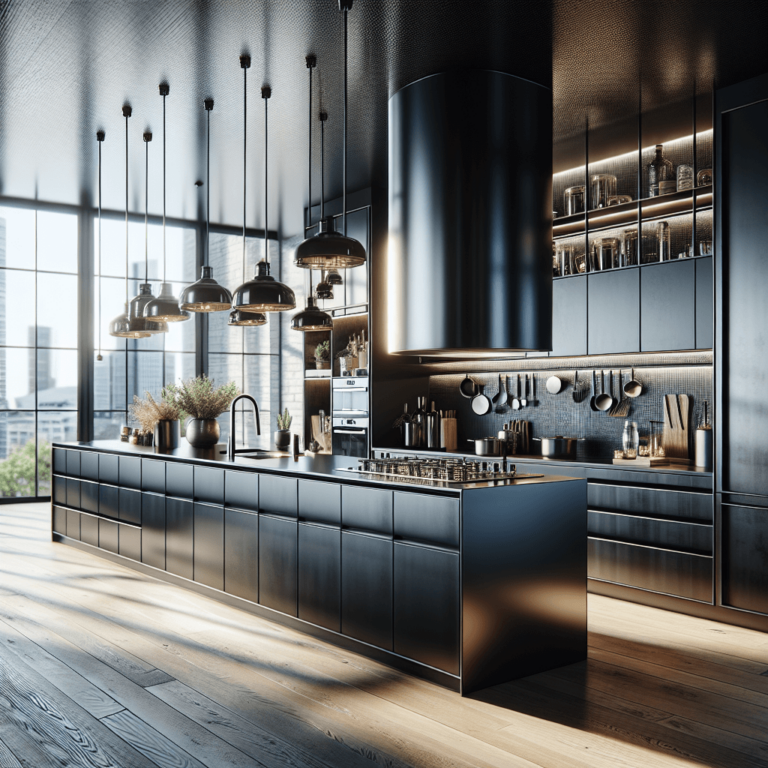 schwarze Küche mit Stahlakzenten-Köln
